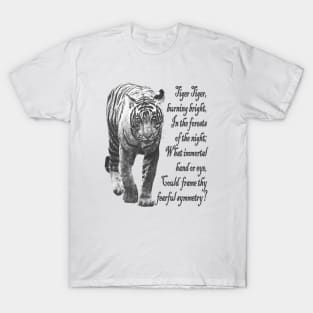 Tiger in Black & White- with William Blake verse - Dark font T-Shirt